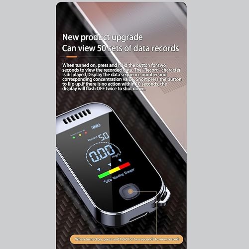 Miniatura 6 de Shkalacar Alcoholímetro, probador de alcohol de respiración de precisión de grado personal, alcoholímetro probador de alcohol recargable por USB con