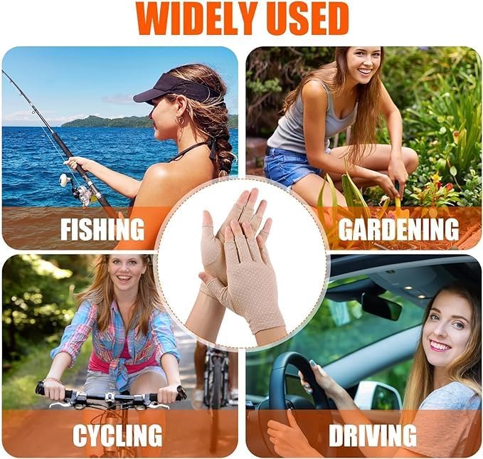 INOGIH Women Sunblock-Fingerless Gloves UV-Sun-Protection Driving Non-Slip Outdoor Gloves for Women Girls thumbnail