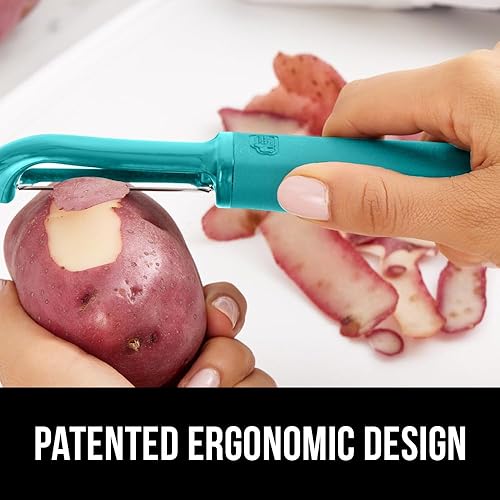 Miniatura 4 de Gorilla Grip Pelador giratorio de verduras, cuchillas afiladas de acero inoxidable, mango cómodo, apto para lavavajillas, peladores de alimentos de