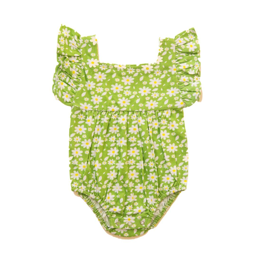 Ola! Otter Organic Cotton Ruffle Sleeve Romper|Bodysuit|Sleepsuit|Onesies For Girl| Infant|Kids|Baby Breezy Daisy