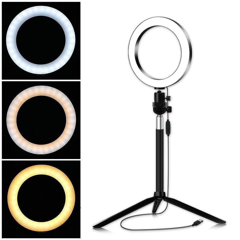 Luce ad Anello con Supporto, 3 modalità Colore, 10 Livelli di luminosità per Youtube, Facebook, Streaming Live, Trucco, vlog, Tre opzioni