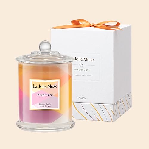 Miniatura 7 de LA JOLIE MUSE Velas de otoño, vela de calabaza, velas de calabaza Chai, velas de lujo para mujer, cera de soja natural, 75 horas de tiempo de