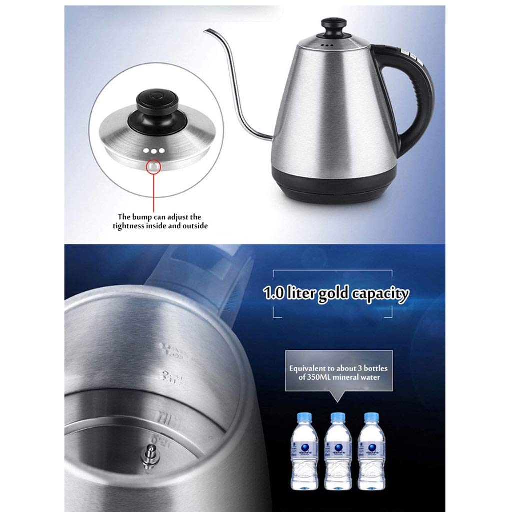 Bollitore da 1 litro Bollitore elettrico Temperatura regolabile Isolamento Macchina per caffè americano in acciaio inossidabile Teiera per tè visione Safehappy