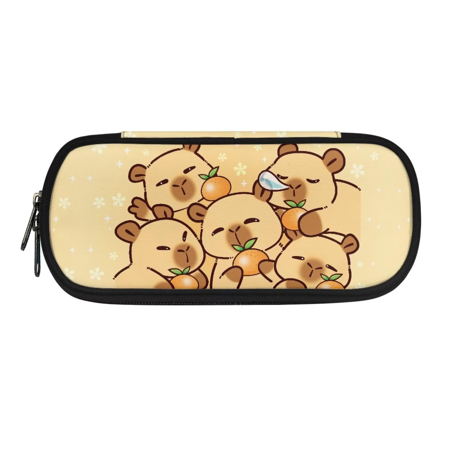 HUGS IDEA Citrus Group Capybara Kids Big Capacity Pencil Case with Multi Compartments Zipper Pen Bag Pouch Stationery Organizer Makeup Bag for Adults Teens