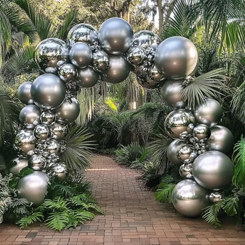 Image of 108Pcs Metallic Silver Balloon Garland Arch Kit