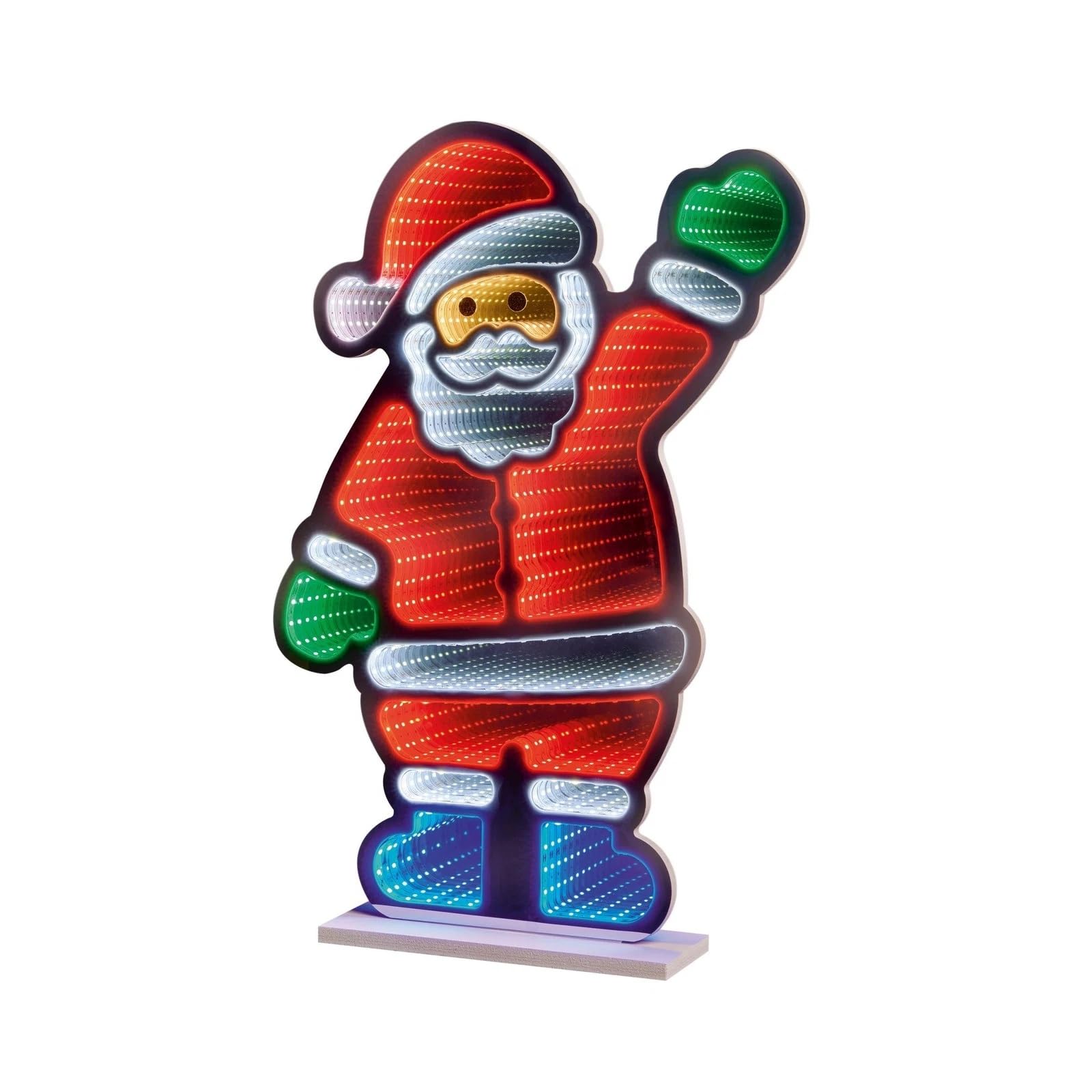 Premier Multi Coloured 60Cm Waving Santa Infinity Light – Led Christmas Santa Decoration With 3D Tunnel Illusion – Festive Light-Up Figure For Indoor Christmas Décor, Winter Displays & Seasonal Lighting