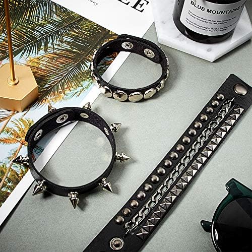 Hicarer 6 Pieces Punk Studded Bracelet Rivets Bracelet Leather Rivets