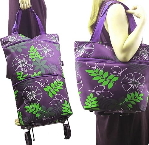 Bolsa de compras mejorada con ruedas, bolsas de carrito portátil, carrito de comestibles, utilidad de extracción de mano con correas de mano,