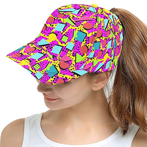 Neon 80S 90S Flat Bill Baseball Cap For Men Women Teens, Retro Memphis Snapback Sun Hat For Pack 2 #TOP4
