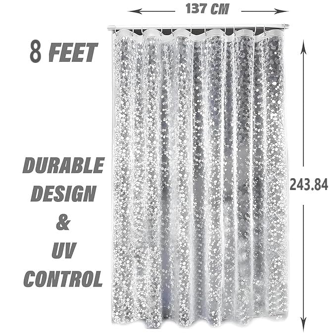 Image of Shower Curtain 8 Feet | Waterproof PVC Bathroom Curtain with 8 Rings | Transparent Stone Print Bathtub Curtain | Extra Long Bathroom Liner, Waterproof & Easy to Clean (Transparent,Pack of 1)