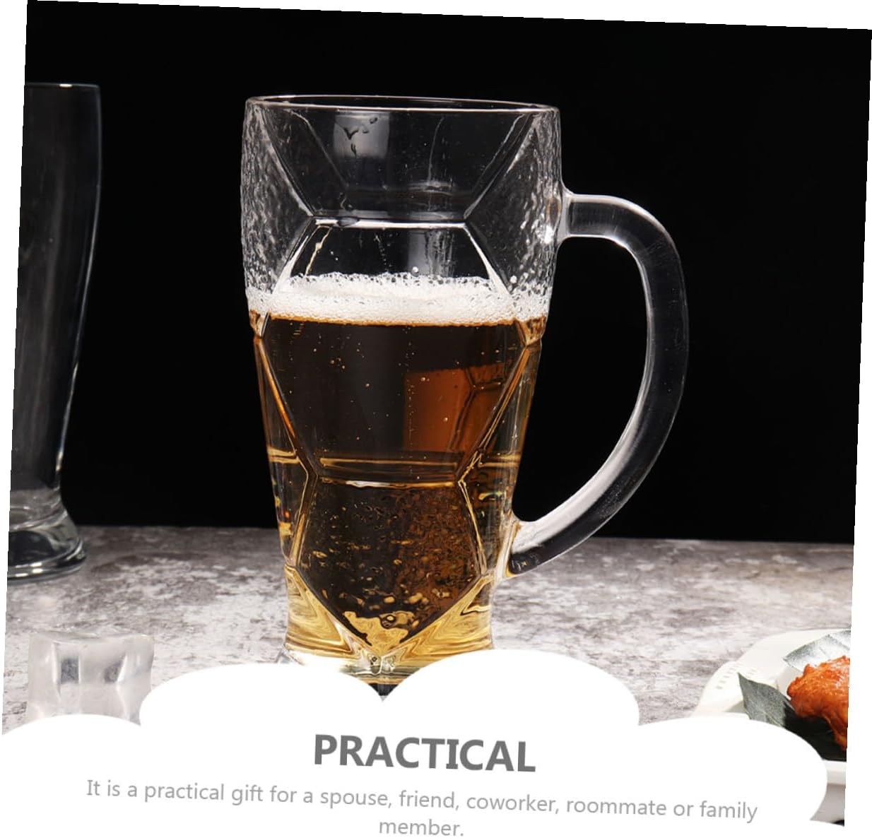 KALLORY Large 600ml Glass Beer Mug with Handle Party Bar Beer Cup for Football Event Handheld Sturdy Stein for Home and Sports Gathering