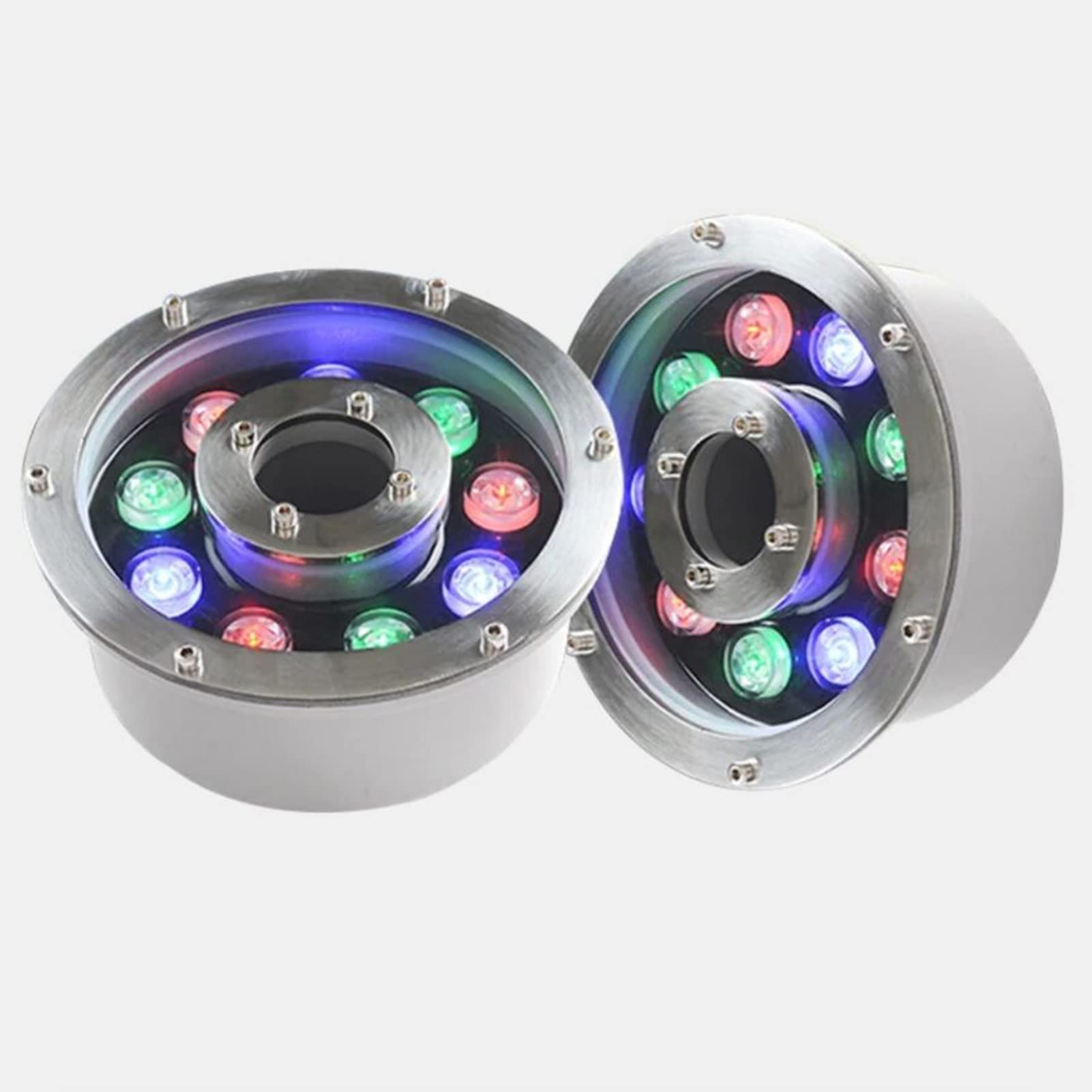 2 Stück LED Tauchlicht – Einbaustrahler Für Den Außenbereich, LED Ringlicht Für Springbrunnen, Farbwechsel RGB Licht Mit RF Fernbedienung, IP68 Wasserdichte Teichbeleuchtung(Green,12w(12V))
