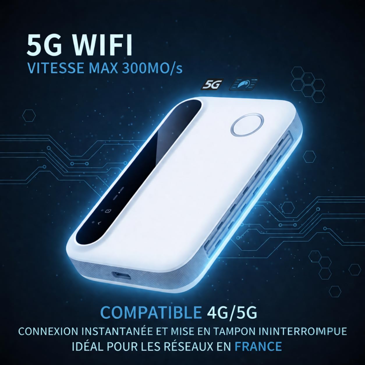 Routeur 5G Portable WiFi 6 avec Slot SIM Déverrouillé – Modem 5G Carte SIM, Internet Mobile Haut Débit 5G/4G+