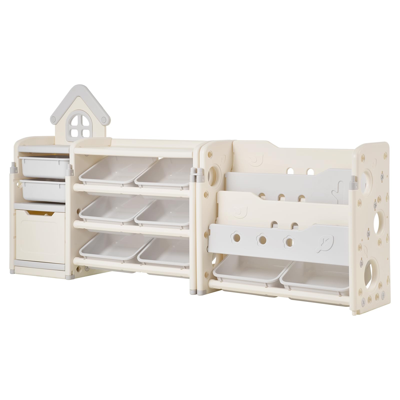 VEVOR Scaffale per Giocattoli in HDPE, Organizzatore per Giocattoli Multifunzionale a 4 Ripiani con 10 Contenitori in Plastica Flessibile, per Camera da Letto e Cameretta dei Bambini, Grigio e Beige