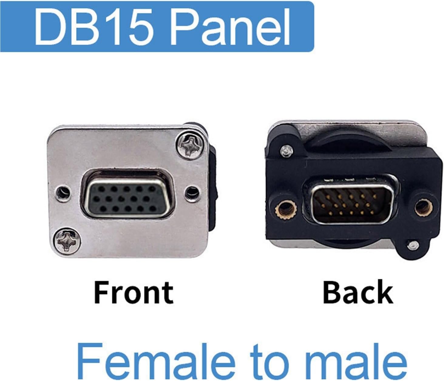 DB15 Data Cable Connector VGA Panel Mounting D Type 3Row 15pin Port Socket Female Male Adapter DP15 1Pcs(Female to Male W)