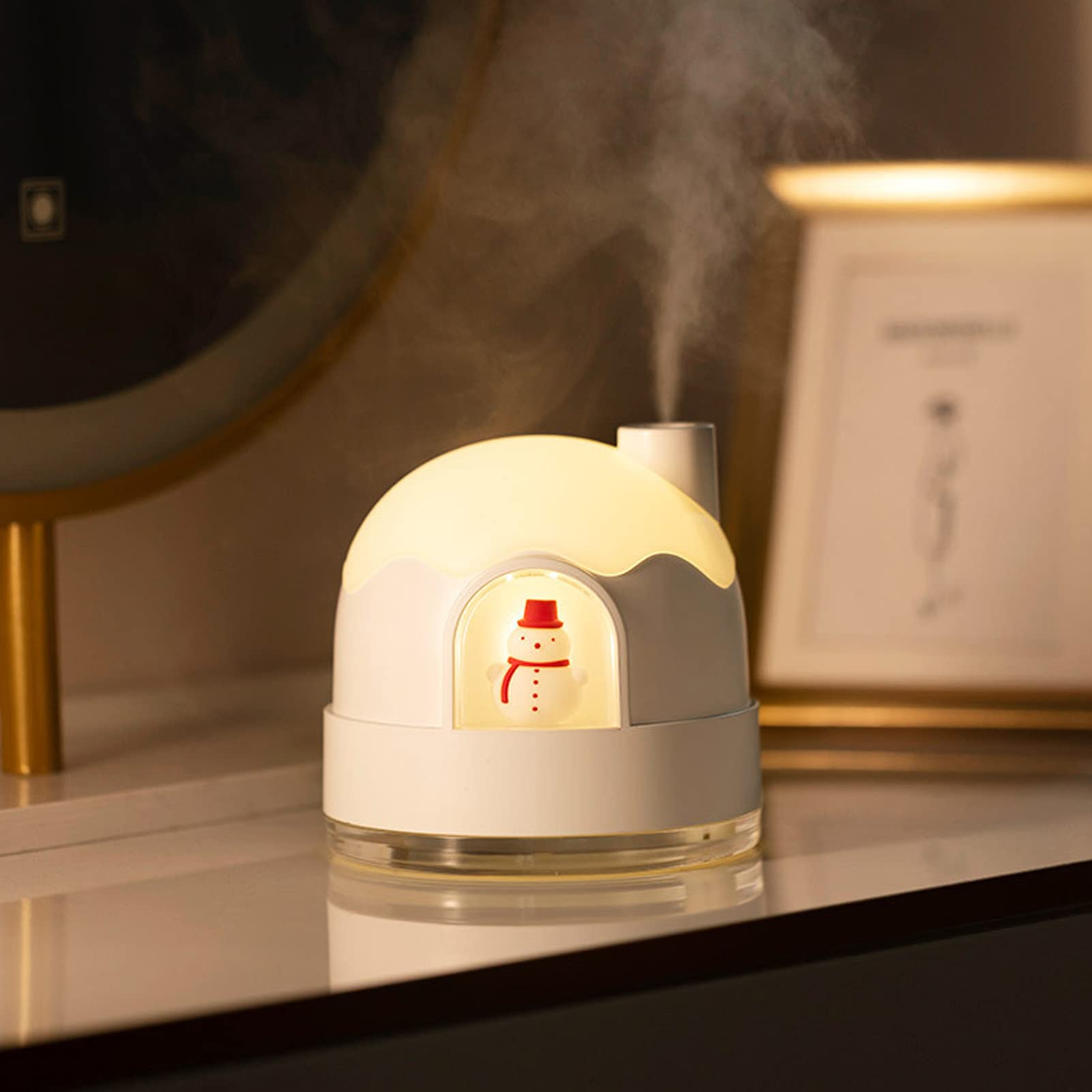Humidificador de niebla fría con luz nocturna, humidificadores ultrasónicos silenciosos for dormitorio, apagado automático, lindos humidificadores con diseño de casa de nieve for bebés, guardería, tod