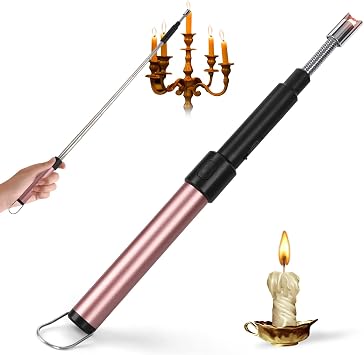 Candle Arc Lighters Long Flexible Neck 70cm Telescopic Rechargeable Electric Flameless Lighter for Kitchen Fireplace Pilot Light BBQ Stove Pink