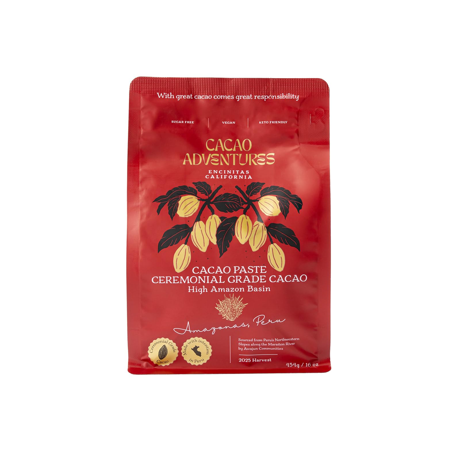 Ceremonial Grade Cacao | 100% Pure Cacao | Dairy & Vegan Free | Unsweetened | Vegan Peruvian Cacao