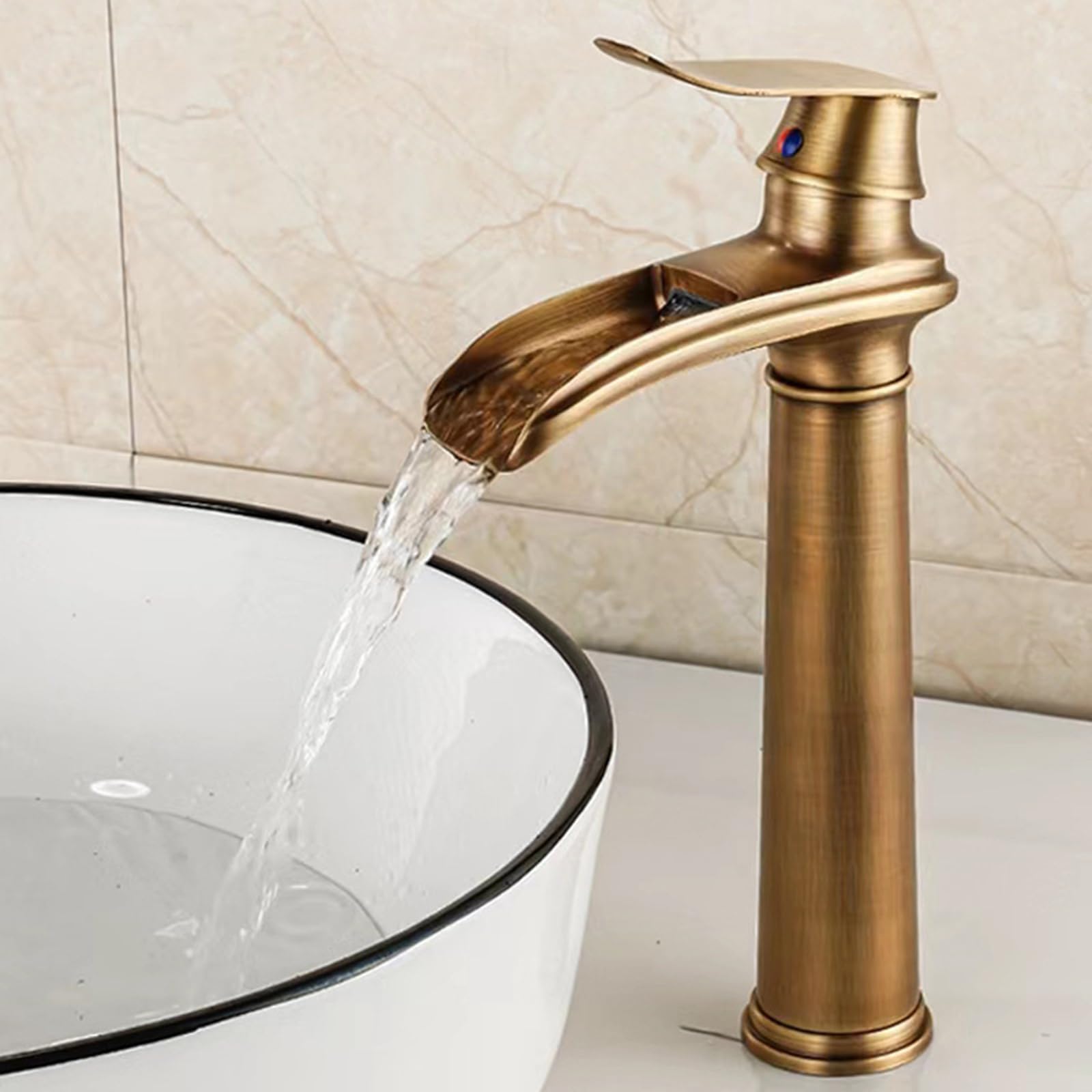 SOHNVWTGD Vintage Brass Tap Waterfall Single Handle Basin Taps Antique Washbasin Mixer Tap,high
