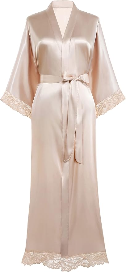 Lace Trim Satin Robe
