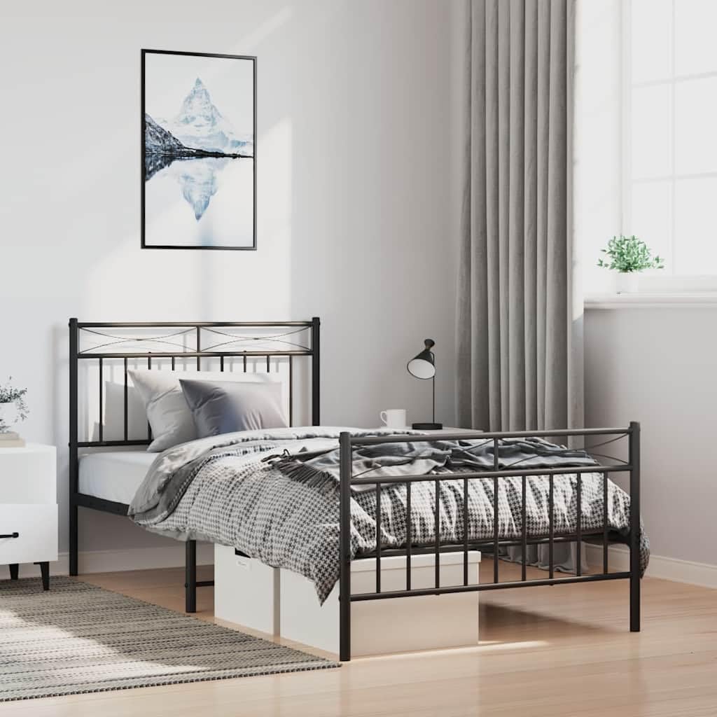 vidaXL Estructura Cama sin colchón con Estribo Metal Negro 100x190 cm