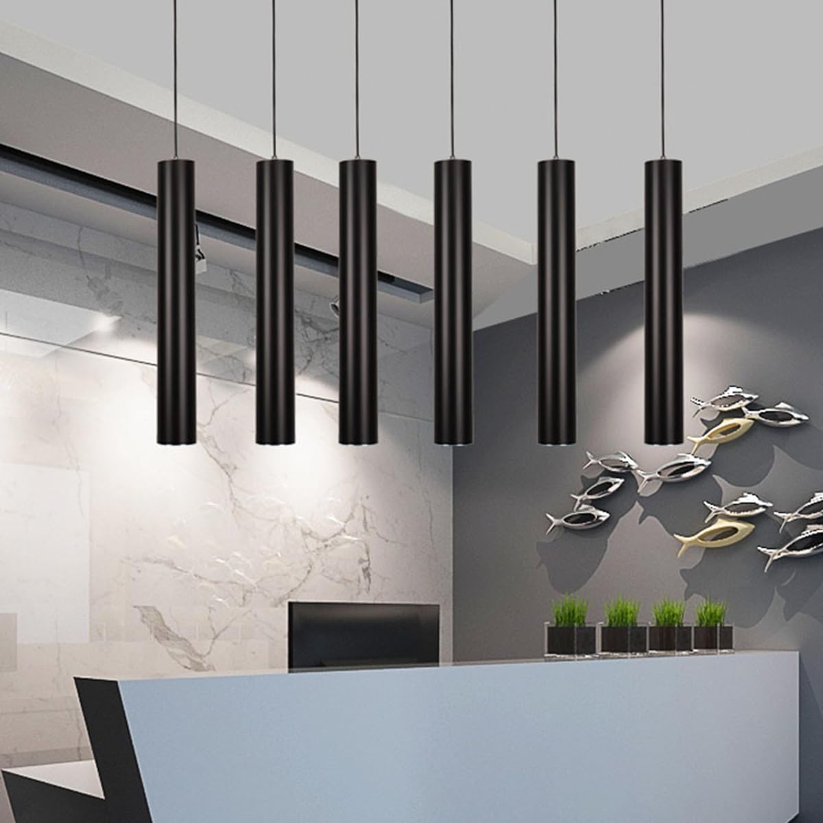 Lámparas Colgantes industriales de Aluminio Negro, lámpara LED de Tubo Largo, Foco para Restaurante, lámpara Colgante cilíndrica de 7 W, Altura Ajustable para Sala de Estar y pasil