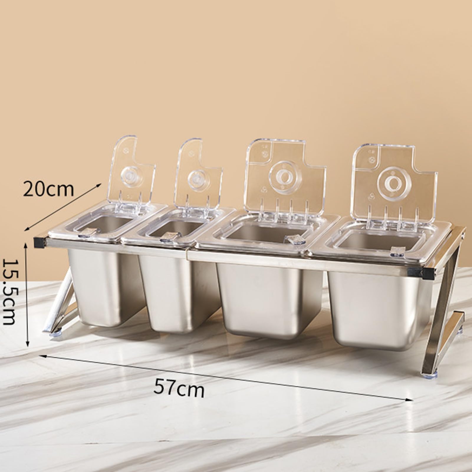 Questa Stazione per condimenti per Pizza con Coperchio Ribaltabile e Set di Palette, Supporto Organizer per spezie in Acciaio Inossidabile, Porta guarnizioni Inclinato da banco per Salse, ma