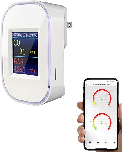 Detector inteligente de gas y monóxido de carbono Wi-Fi, notificaciones push en tiempo real a través de la aplicación TUYA, enchufe, con pantalla e