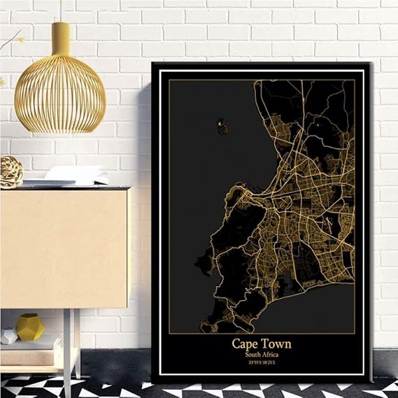 Canvas Pictures, Cape Town South Africa City Map Black Gold Wall
