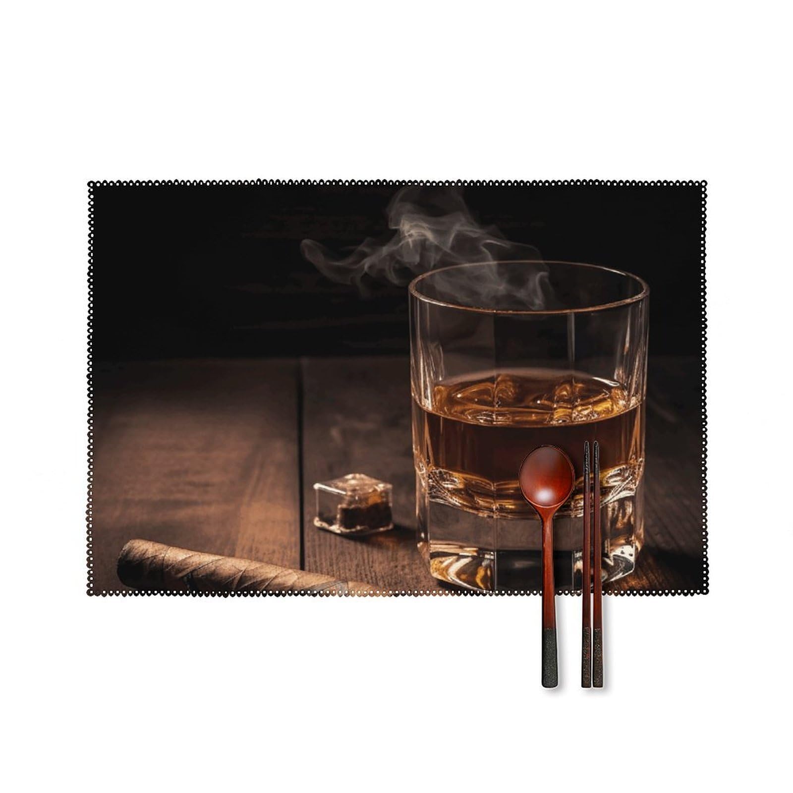 Cigar & Whiskey Placemats Set of 6 Wipeable Table Mats for Kitchen Dining Table Heat Resistant Waterproof Modern Indoor/Outdoor Non-Slip Easy Clean Place Mats