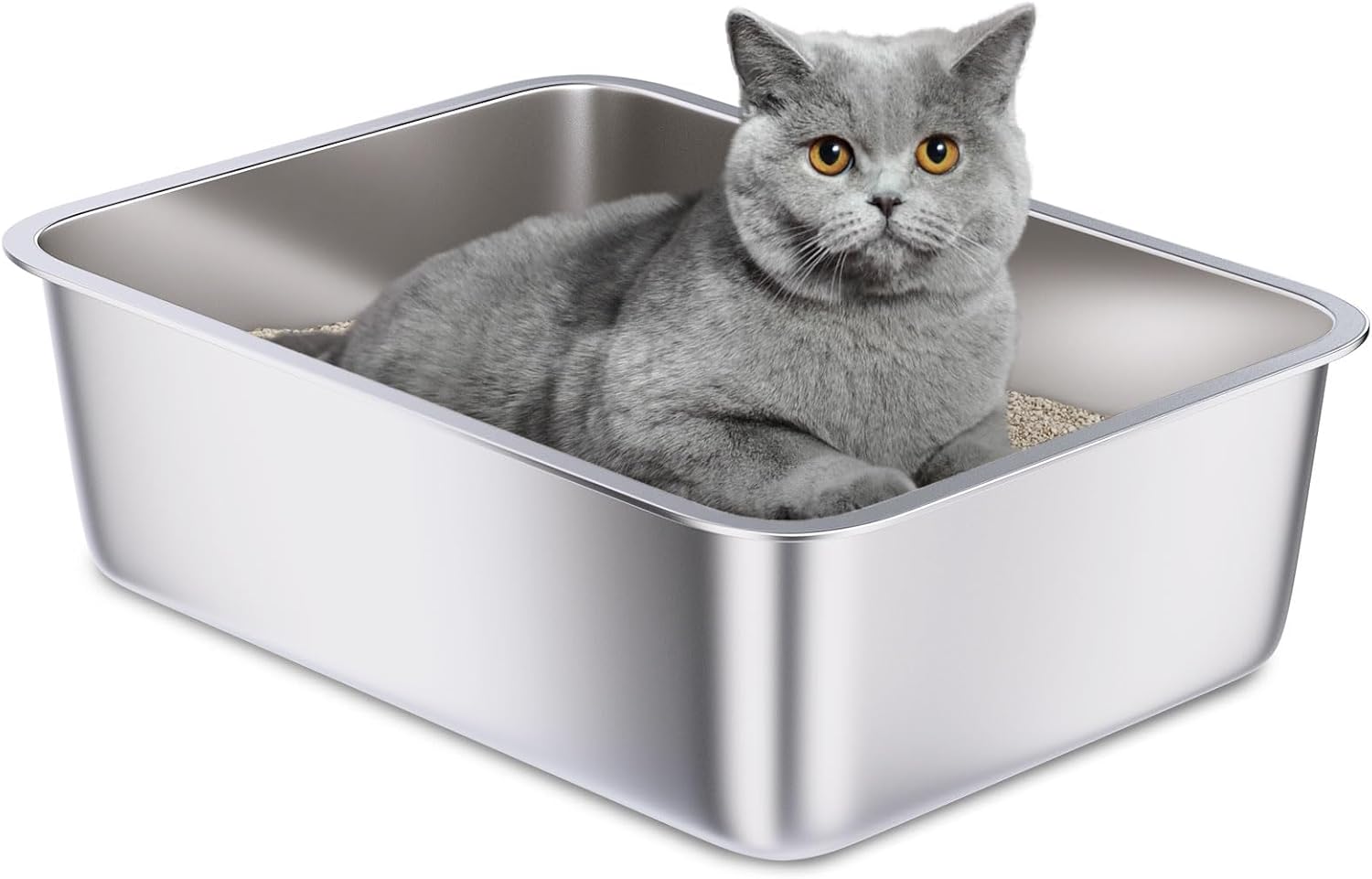 Stainless Steel Litter Box, 18"x14"x6"(Height) Medium Metal Cat Litter Box Easy Clean, Non Stick Litterbox No Smell for Cats or Kitty, Rabbits Medium (17.7"x13.7"x6")