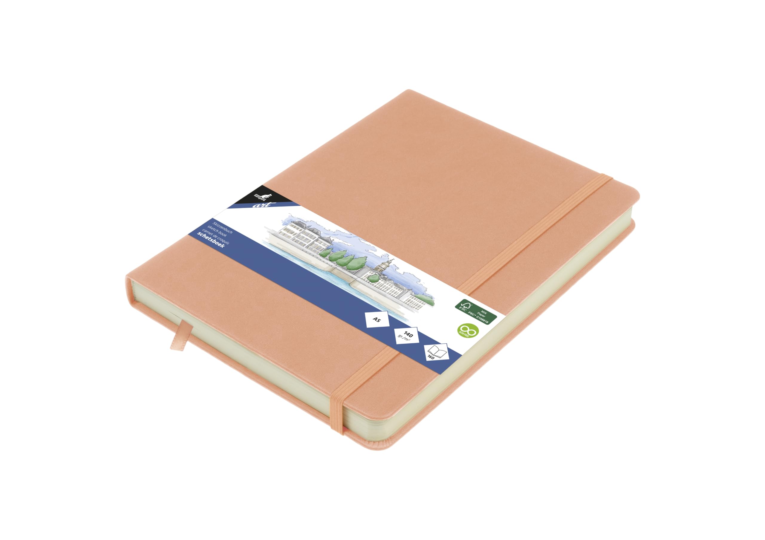 Kangaro Art Sketchbook A5 Dusky Pink PU Hard Cover 80 Sheets 140 g Cream Paper Pink