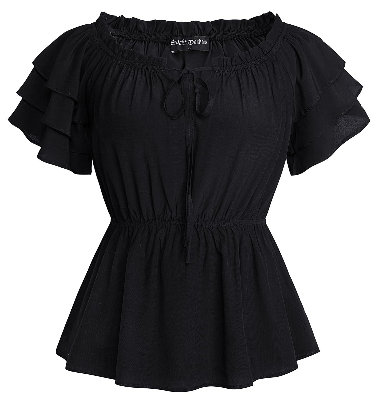 SCARLET DARKNESS Damen Renaissance Trachtenbluse Mittelalter Schulterfrei Rüschenbluse