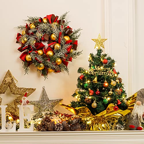 Xmasexp 20" Tabletop Mini Christmas Tree Set With Led Light, Star Treetop,Ornaments Balls,Bells And Pine Cones,Best Diy Christmas Decorations Gold #TOP4