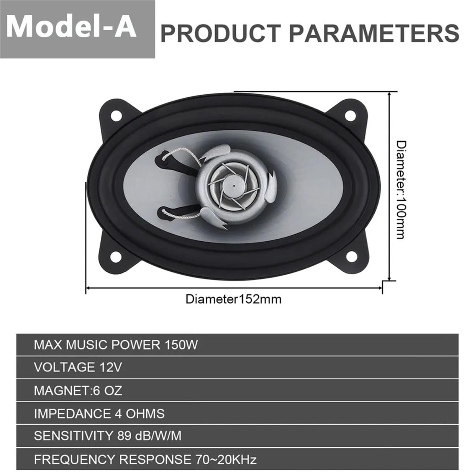 2 altoparlanti per auto da 4 x 6 pollici, 150 W/280 W, subwoofer, audio per auto, stereo, altoparlanti a gamma completa(Model-B 280W)