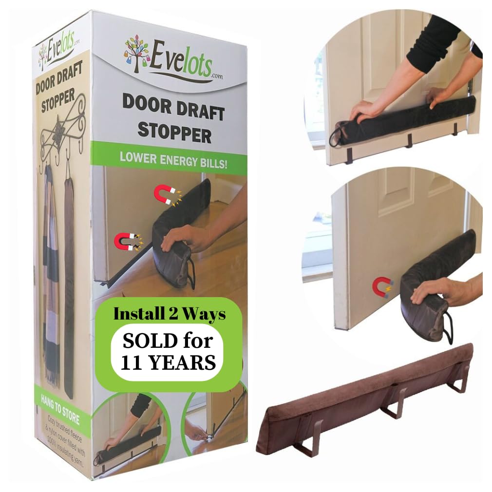 Evelots Magnetic Draft Stopper -2 in 1 Strong Magnets for Iron Door- Metal Clips for Regular Door -Cold Air Draft Blocker - Noise, Dust Stopper -Stay Warmer in Winter-No Need to Bend Down -36 Inches