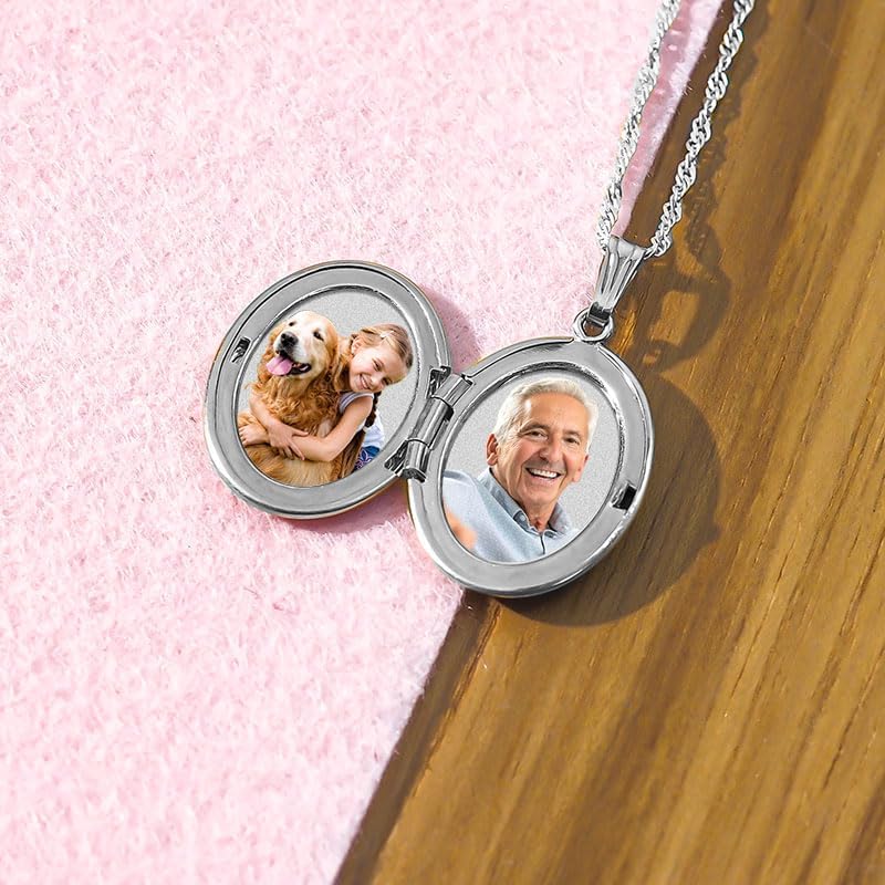 Miniatura 7 de PicturesOnGold.com Collar con medallón ovalado de plata de ley y oro amarillo para mujer con cadena de 18 pulgadas