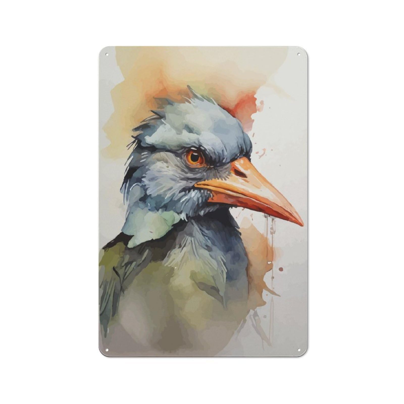 Junmoney Bird Watercolor Rustic Tin Wall Plaque 30X20cm For Home Office Or Studio, For Garage, Workshop And Man Cave Decoration