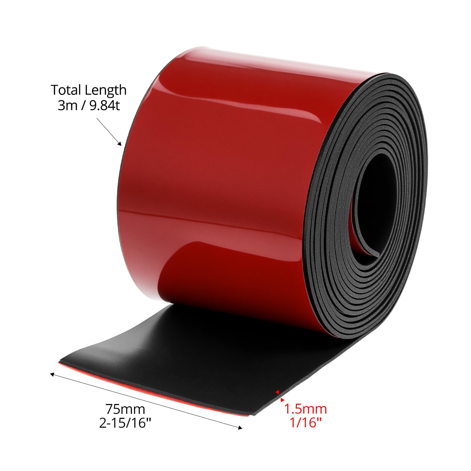 QWORK® Bandes en caoutchouc autocollantes, 75mm x 1.5mm x 3m, bandes d'étanchéité néoprène, pour projets de bricolage, joints, étanchéité, travaux manuels