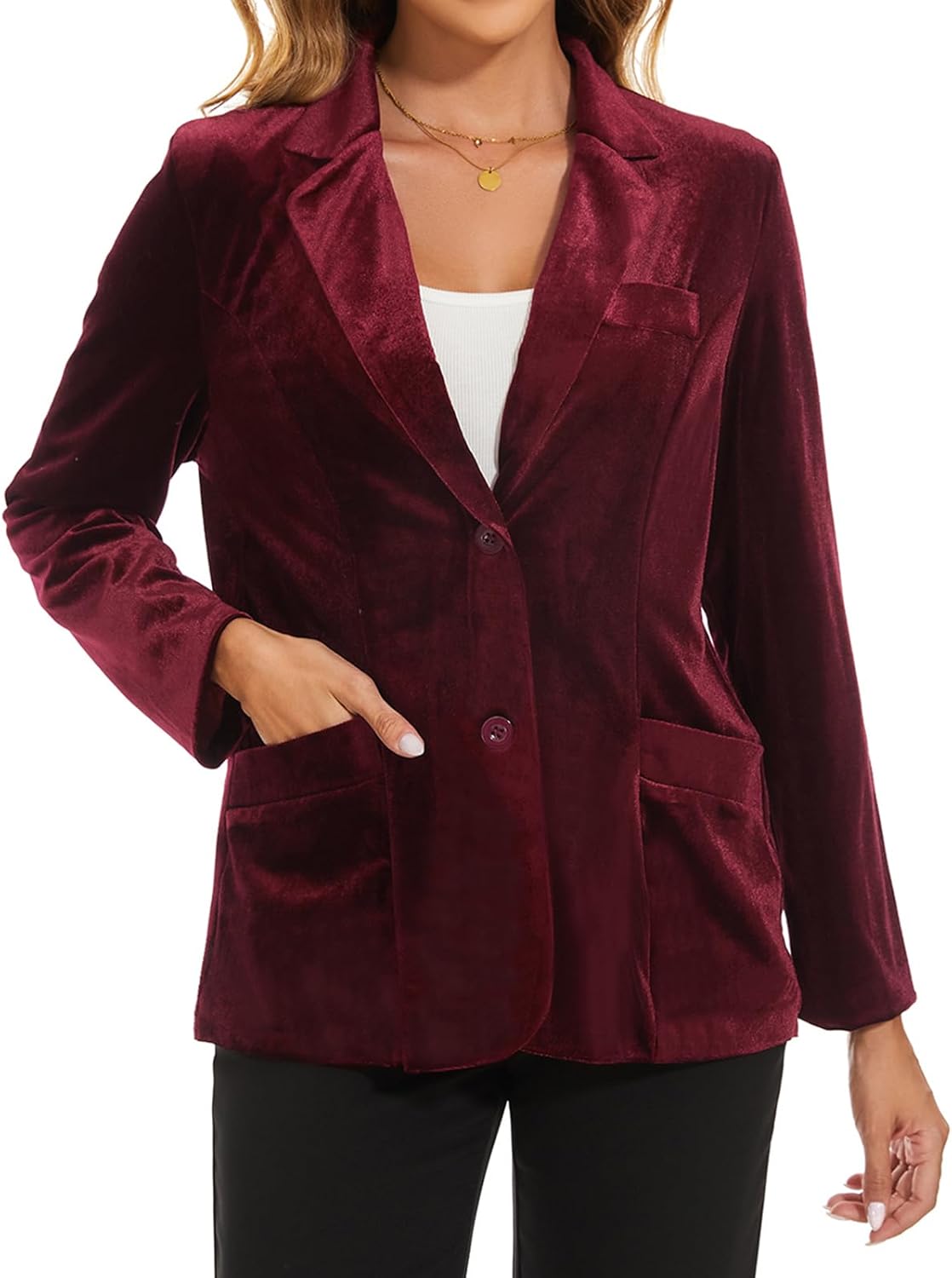 MINTLIMIT Womens Velvet Blazer Suit Jacket Casual Work Office Long Sleeve Fully Lined Blazer Jacket with Pocket Outerwear - Image 3