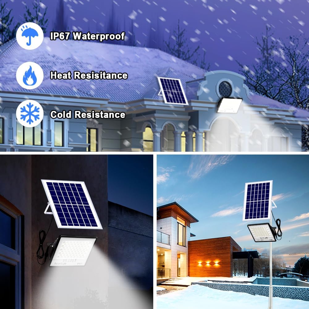 Solar Street Lights Outdoor 350W 26000LM Solar Led Flood Lights Dusk to Dawn IP67 Waterproof Solar Parking Lot Lights Security Commercial Lighting with 16.4ft Cables for Yard, Garden, Pathway