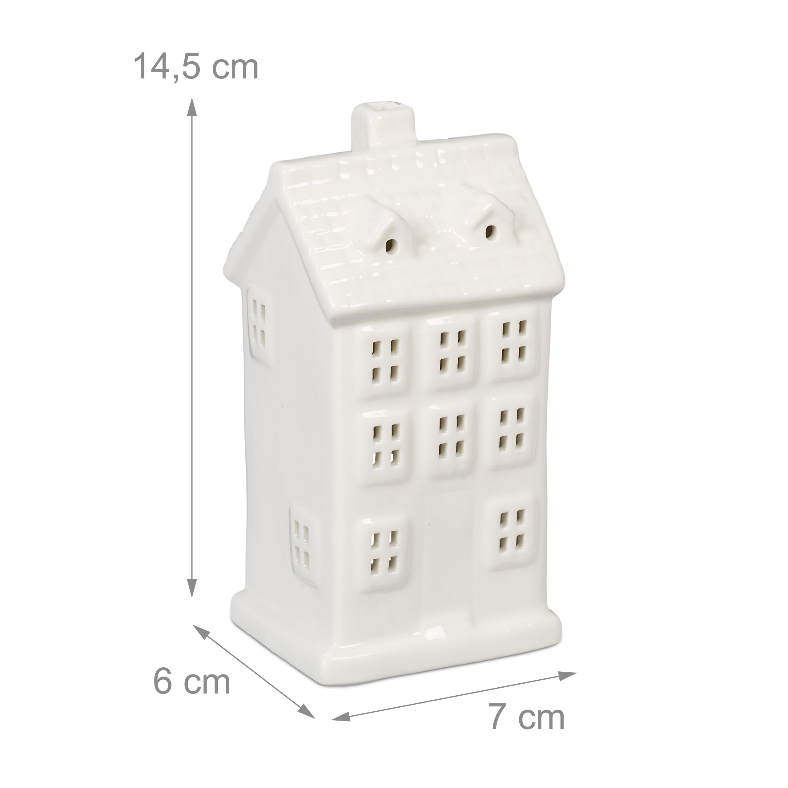 Relaxdays Ceramiczny domek na podgrzewacze, świecznik na 1 podgrzewacz, wys. x szer. x gł.: 14,5 x 7 x 6 cm, świecznik na podgrzewacze dom, biały