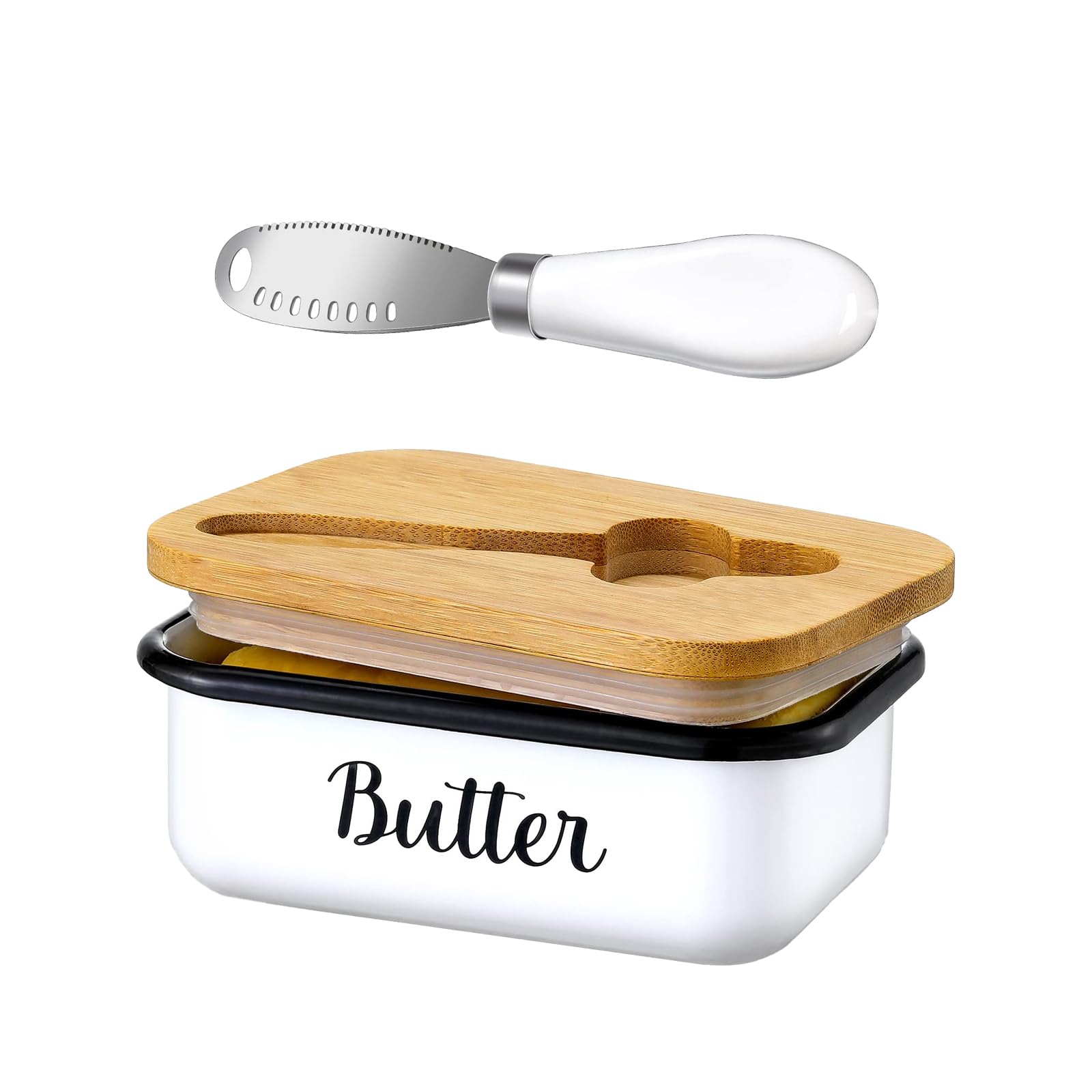 Butter Dish with Lid,Metal Butter Keeper with Stainless Steel Multipurpose Butter Knife,Lightweight Unbreakable Butter Container for Countertop Upgrade Double Silicone Seal