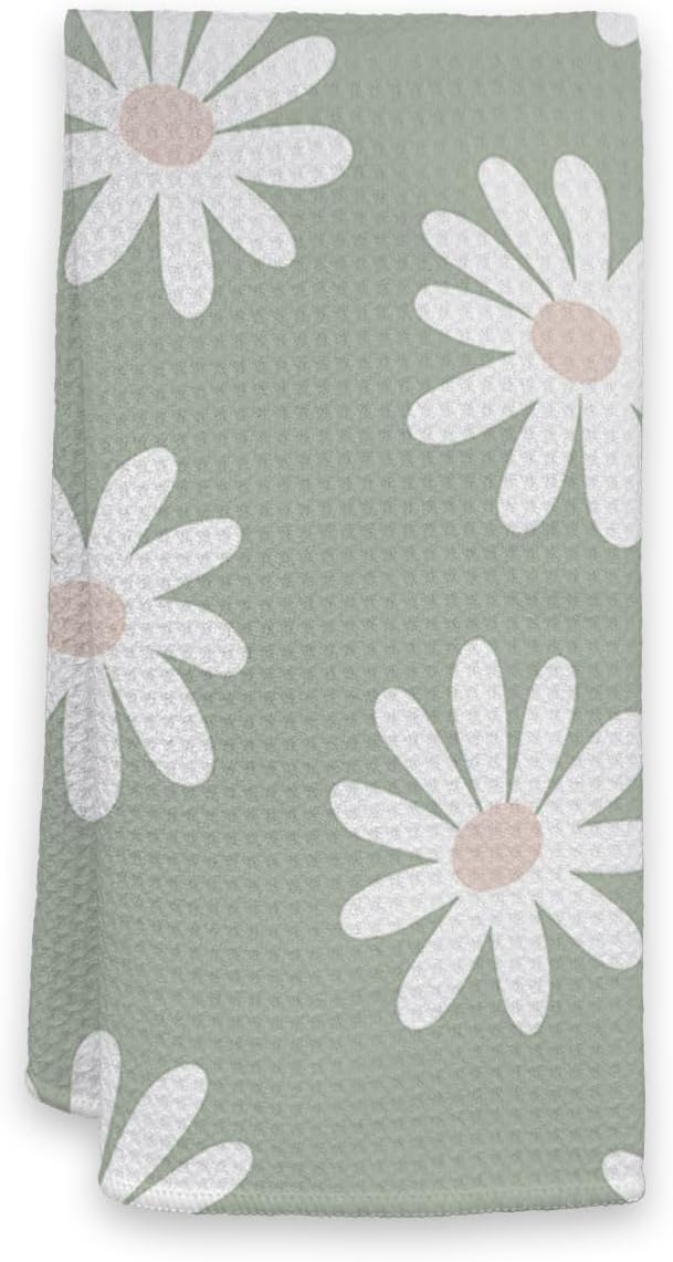 HIWX Daisy Kitchen Towels,Boho Daisy Flower Sage Green