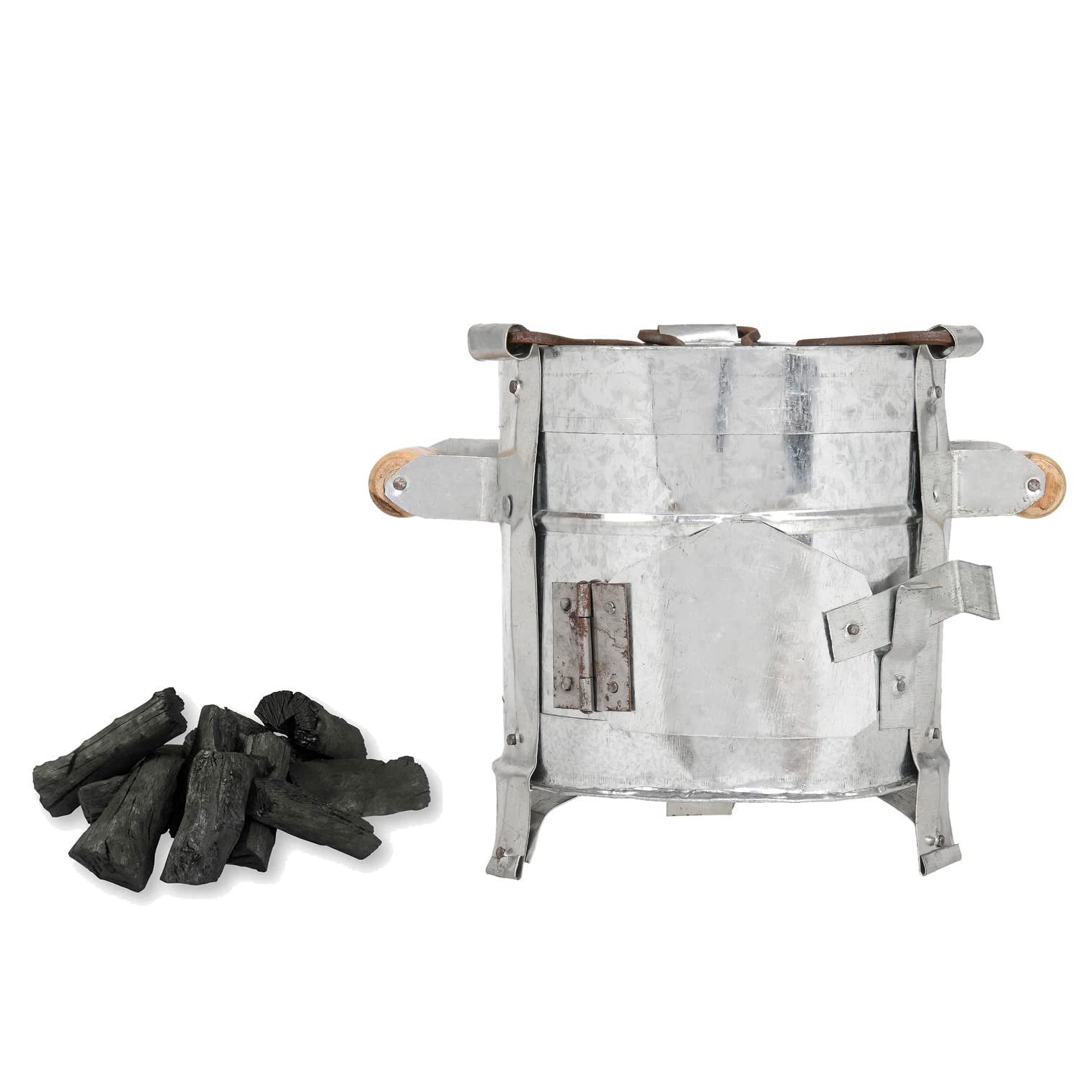 Vismay’s Heavy-Duty Iron Sigdi (Size 27 x 23 CM) Angiti with Strong Stand & Vertical Support Wooden Handle Strong Riveted Rods Chulha Heater Griller Tandoor Stove for Outdoor Cooking with Koyla-picture-11