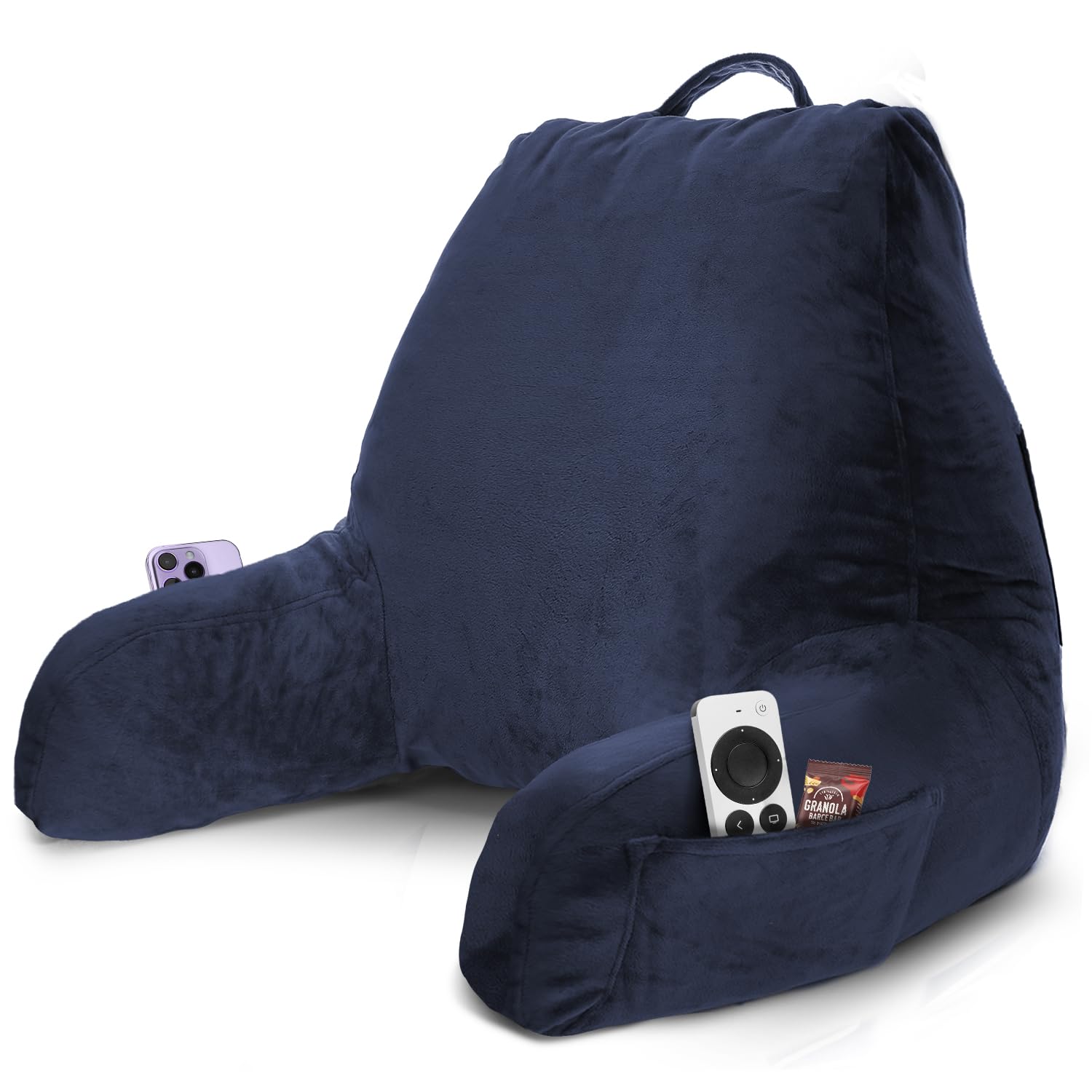Nestl Reading Pillow with Shredded Memory Foam, Designed for Sitting Up in Bed and Couch, Back and Arms Adjustable Support for Adult & Teens Backrest Pillows for Reading, with Washable Cover Navy Blue
