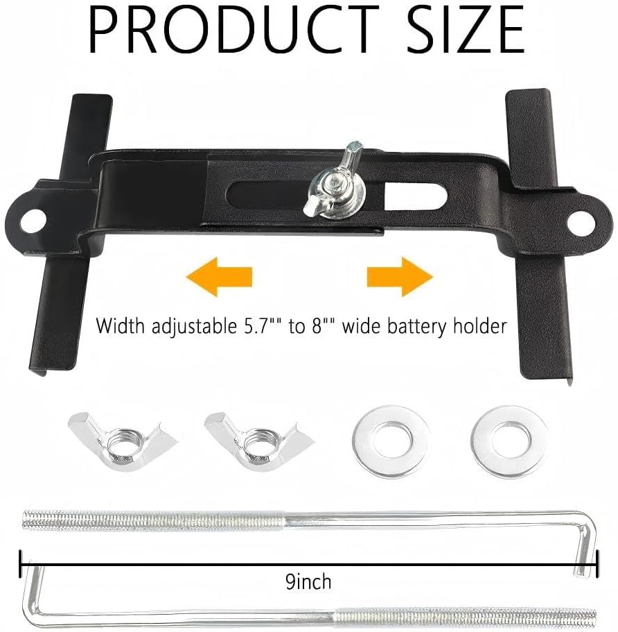 Ajustable Battery Hold Down with Stainless J bolt Kit,A Specialty Automotive Tools Car Battery Holder of Car SUV Truck RV Camper and Trailer (9inch/23cm bolts)