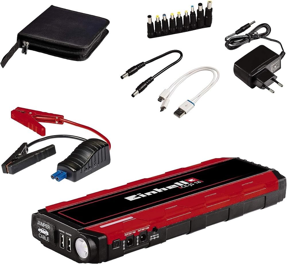 Einhell Akü Takviye-Powerbank CE-JS 18/1 (12 V, takviye, güç bankası, LiPo pil 3x6000 mAh, LED şarj durumu göstergesi, LED lamba, 12V/300A takviye, USB Micro/Mini/Type C dahil) - 1091531