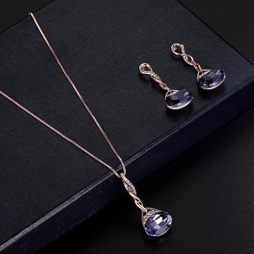 Miniatura 2 de generic Conjunto de joyas de gota de agua geometría pendientes collar conjunto mejor regalo para mujeres niña púrpura moda inteligente