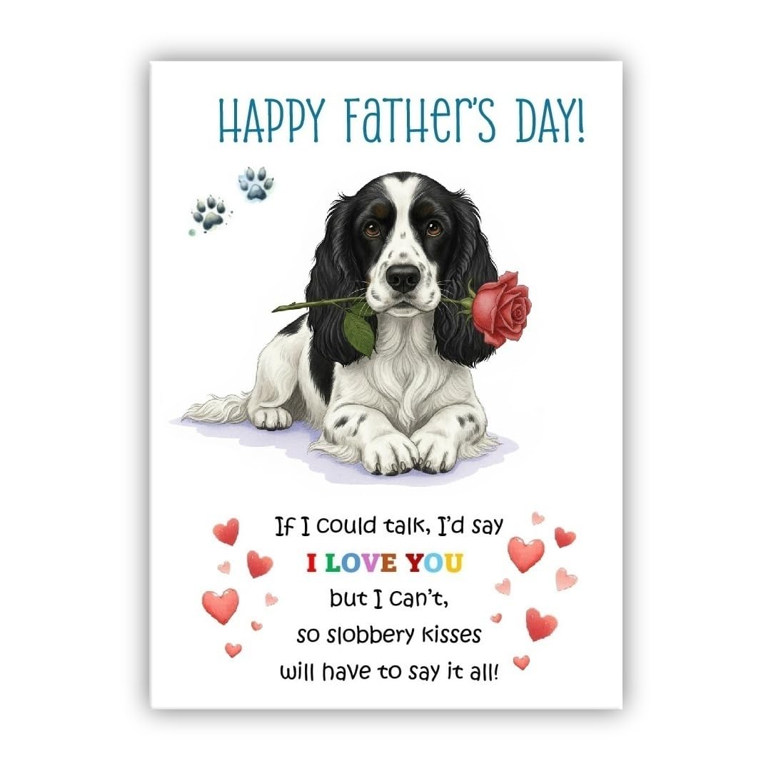 Father’s Day Card From the Dog. Multiple Breeds Available. Adorable Fathers Day Pet Card (• Black and white Spaniel) — image 1
